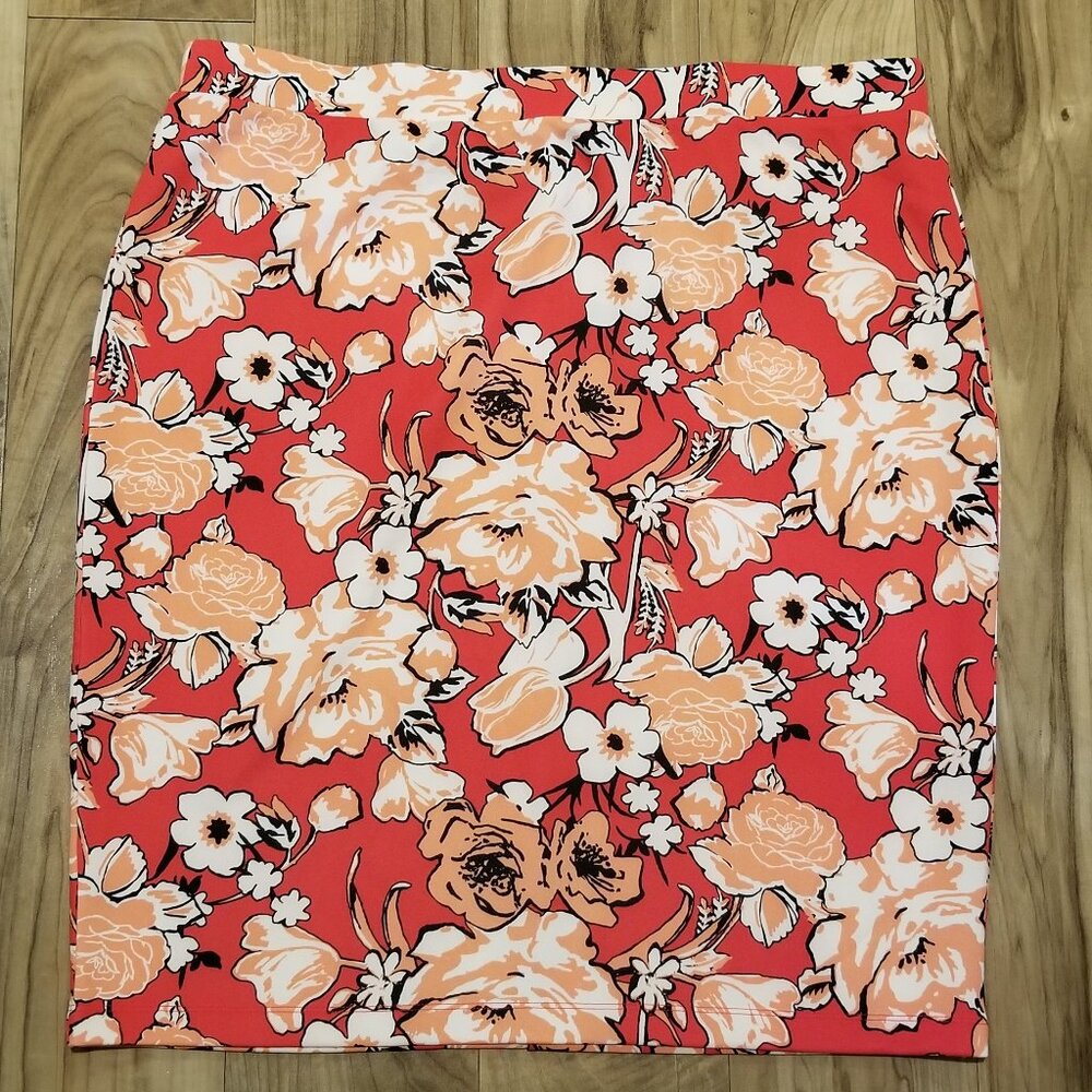 Liz Claiborne NEW  Floral Pencil Skirt 1X Teaberry La Vie En Rose